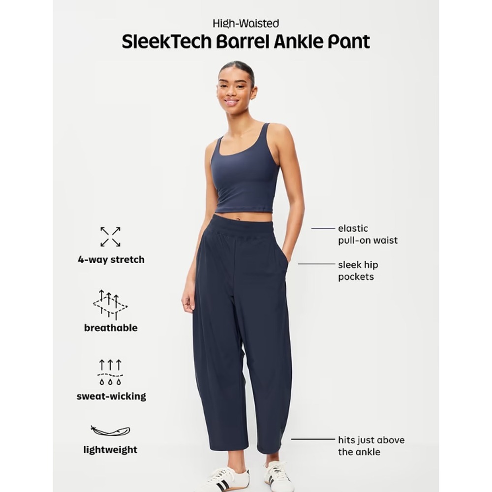 Old Navy SleekTech Barrel Ankle Pant Black High Waisted XL NEW - Picture 4 of 10